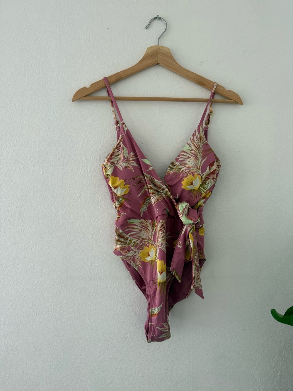 Floral Wrap One-Piece Swimsuit in Mauve Pink